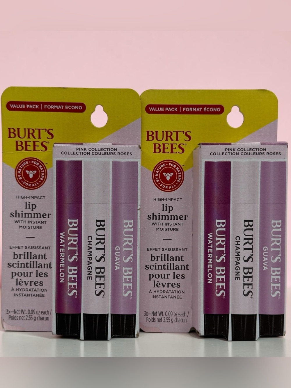 Burt’s Bees Lip Shimmer Pink‎ Collection Tinted Balm 3-Pack Lot of 2 Hydrating